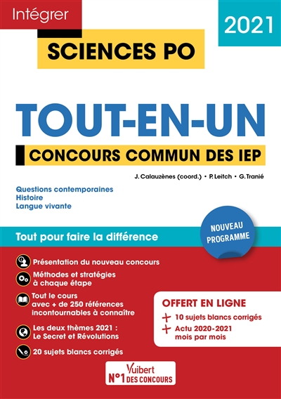 Tout-en-un, concours commun des IEP 2021 : questions contemporaines, histoire, langue vivante : nouveau programme