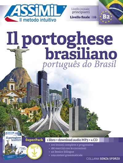 Il portoghese brasiliano, livello finale B2 : super pack : 1 libro + download audio MP3 + 4 CD