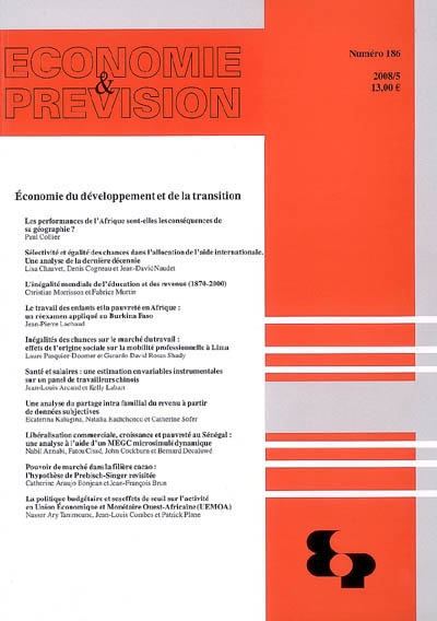 Economie et prévision, n° 186. Economie du développement et de la transition