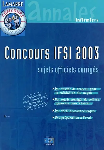 Concours IFSI 2003 : sujets officiels et corrigés