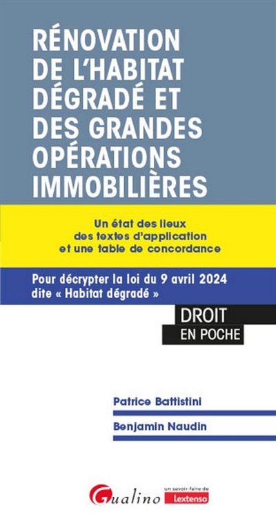 Rénovation de l'habitat dégradé et des grandes opérations immobilières : un état des lieux des textes d'application et une table de concordance : pour décrypter la loi du 9 avril 2024 dite habitat dégradé