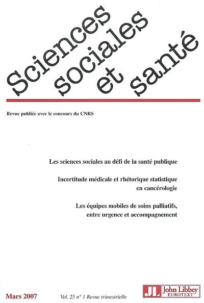 Sciences sociales et santé, n° 1 (2007)