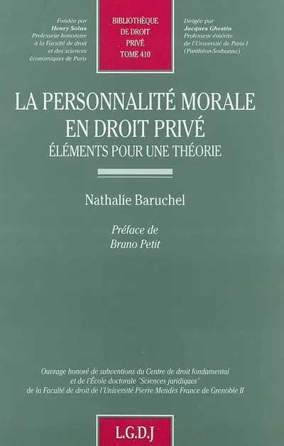 La personnalité morale en droit privé : éléments pour une théorie