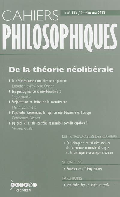 Cahiers philosophiques, n° 133. De la théorie néolibérale