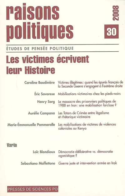 Raisons politiques, n° 30. Les victimes écrivent leur histoire