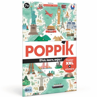 poppik : tour du monde : 1 poster + 71 stickers repositionnables