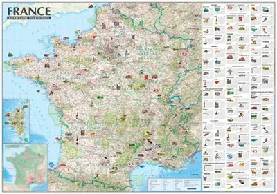 Carte murale de France : attractions touristiques (sans barres)