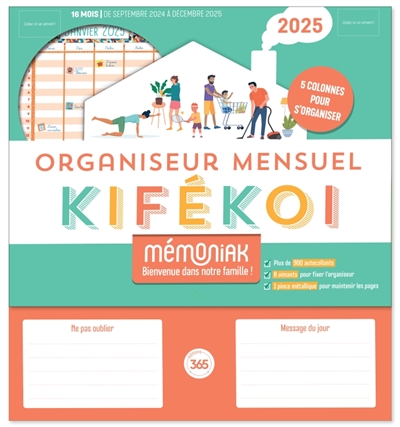 kifékoi, organiseur mensuel 2025 : 5 colonnes pour s'organiser : 16 mois, de septembre 2024 à décembre 2025