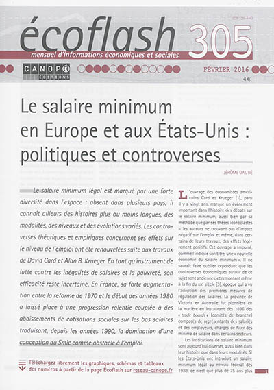 Ecoflash, n° 305. Le salaire minimum en Europe et aux Etats-Unis : politiques et controverses