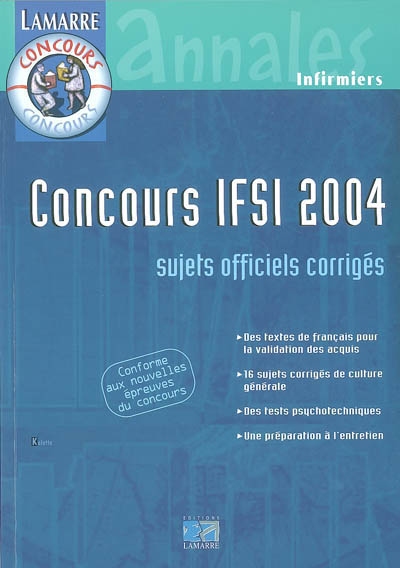 Concours IFSI 2004 : sujets officiels corrigés