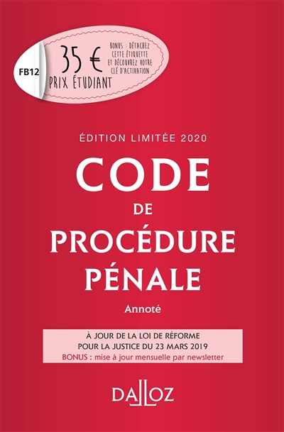 Code de procédure pénale 2020, annoté