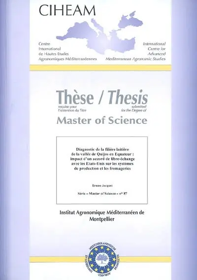 Diagnostic de la filière laitière de la vallée de Quijos en Equateur : impact d'un accord de libre-échange avec les Etats-Unis sur les systèmes de production et les fromageries
