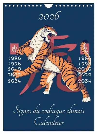 Signes du zodiaque chinois (Calendrier mural 2026 DIN A4 horizontal), CALVENDO calendrier mensuel : Les 12 horoscopes chinois !