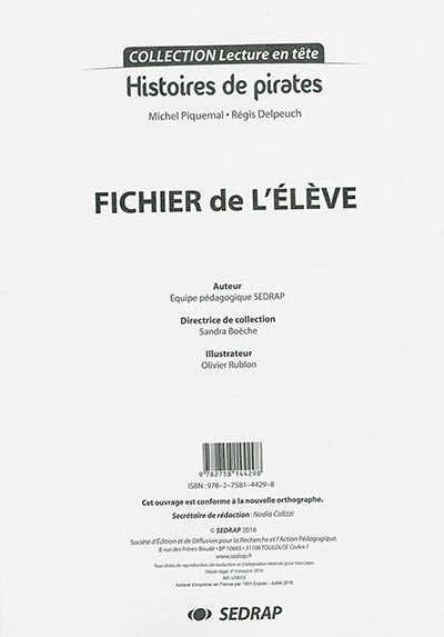 Histoires de pirates, Michel Piquemal, Régis Delpeuch : fichier de l'élève