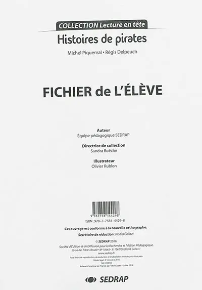 Histoires de pirates, Michel Piquemal, Régis Delpeuch : fichier de l'élève