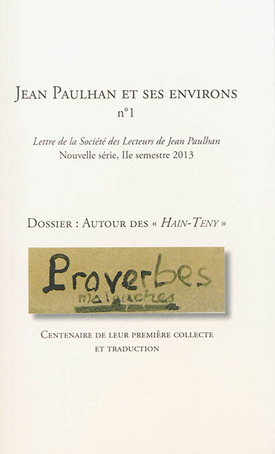 Jean Paulhan et ses environs : lettre de la Société des lecteurs de Jean Paulhan, n° 1. Autour des Hain-Teny