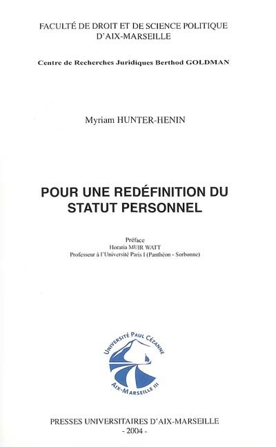 Pour une redéfinition du statut personnel