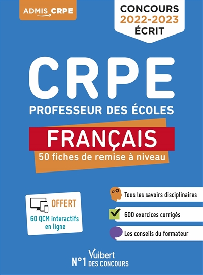 CRPE, professeur des écoles, français : 50 fiches de remise à niveau : concours 2022-2023 écrit