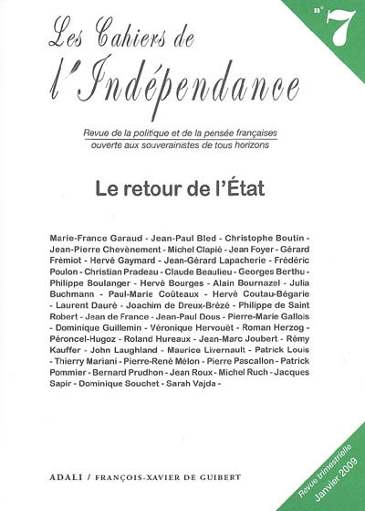 Cahiers de l'indépendance (Les), n° 7. Le retour de l'Etat