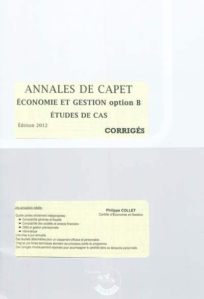 Annales de Capet : économie et gestion option B, études de cas : corrigés