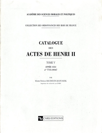 catalogue des actes de henri ii. vol. 5. année 1551