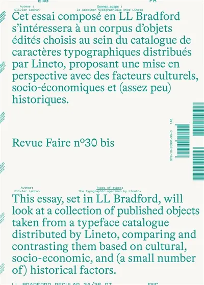 Revue Faire : regarder le graphisme, n° 30 bis. Donner corps : le spécimen typographique chez Lineto