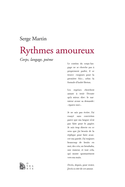 Rythmes Amoureux Corps Langage Poeme Serge Martin Librairie Mollat Bordeaux