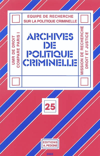 Archives de politique criminelle, n° 25