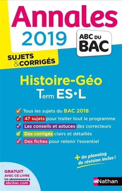 Histoire géo terminales ES, L : annales 2019, sujets & corrigés