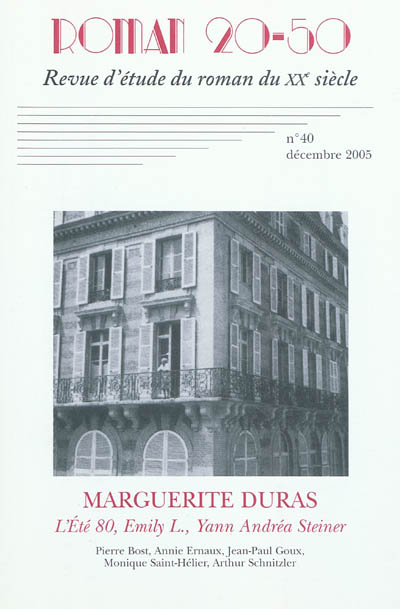 Roman 20-50, n° 40. Marguerite Duras : L'Ete 80, Emily L., Yann Andréa Steiner