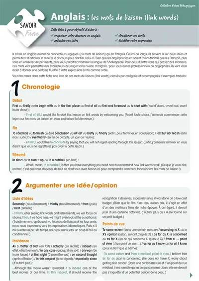 Anglais : les mots de liaison (link words)