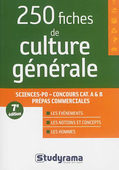 250 fiches de culture générale : Sciences Po, concours cat. A & B, prépas commerciales : les événements, les notions et concepts, les hommes