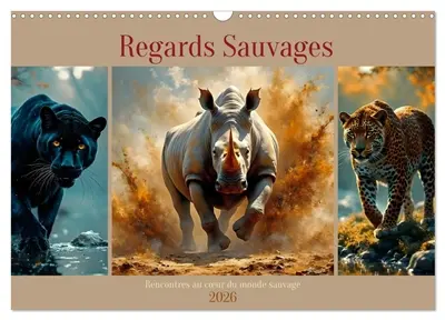 Regards Sauvages – Rencontres au cœur du monde sauvage (Calendrier mural 2026 DIN A3 vertical), CALVENDO calendrier mensuel : Images impressionnantes générées par l’IA, mettant en scène des animaux majestueux dans des moments uniques.