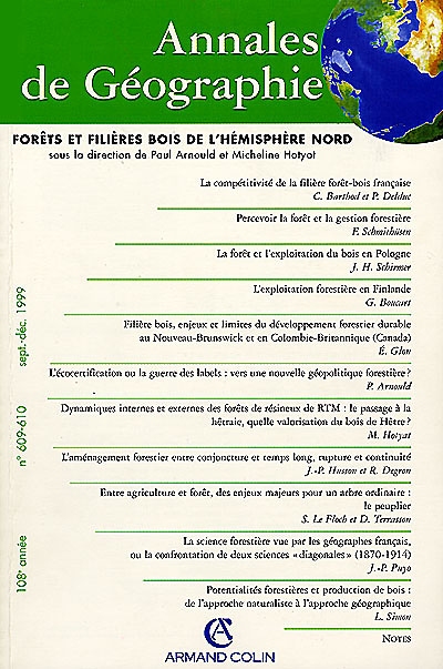 Annales de géographie, n° 609-610. Forêts et filières bois de l'hémisphère Nord
