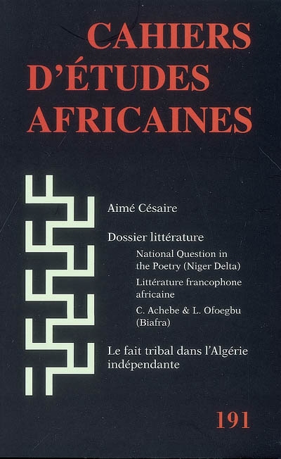 Cahiers d'études africaines, n° 191