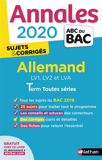 Allemand LV1, LV2 et LVA terminale toutes séries : 2020