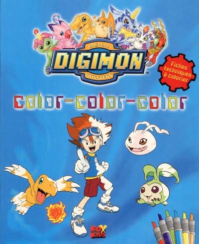 Digimon, digital monsters : color color color, fiches techniques à colorier (couverture bleue)