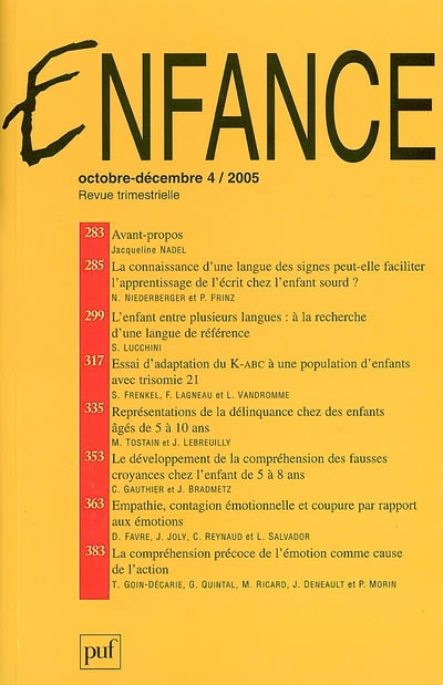 Enfance, n° 4 (2005)