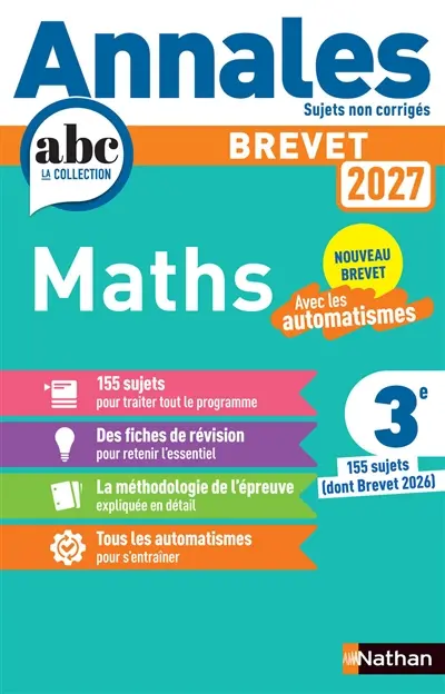 Maths 3e : nouveau brevet 2027 : sujets non corrigés