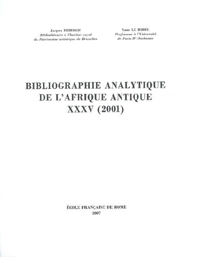 Bibliographie analytique de l'Afrique antique. Vol. 35. 2001