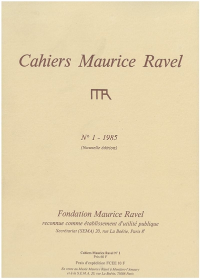Cahiers Maurice Ravel, n° 1