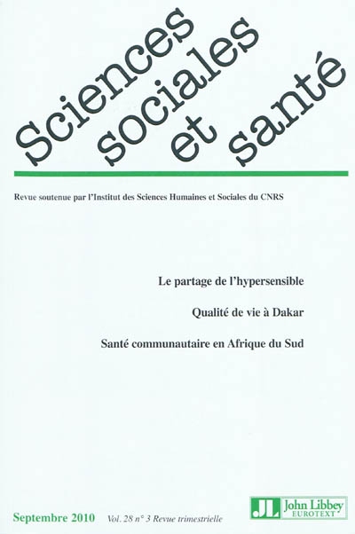 Sciences sociales et santé, n° 3 (2010)