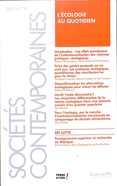 Sociétés contemporaines, n° 131. L'écologie au quotidien