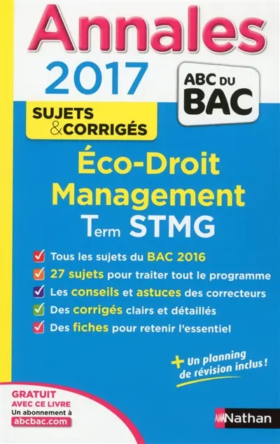 Eco, droit, management, terminale STMG : annales 2017
