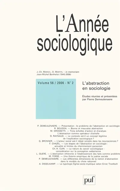 Année sociologique (L'), n° 2 (2006). L'abstraction en sociologie