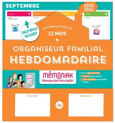Organiseur familial hebdomadaire Mémoniak 2025-2026