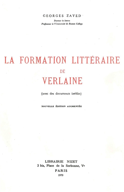 La formation littéraire de Verlaine