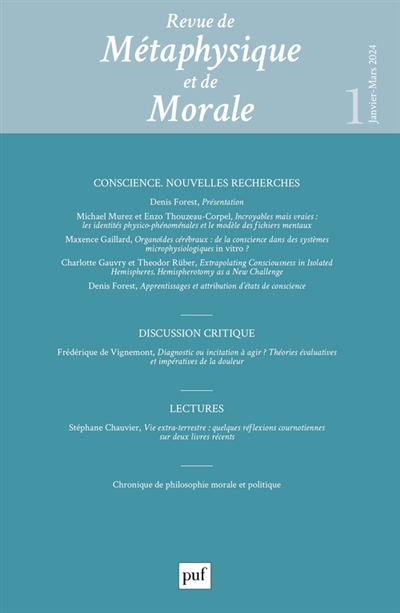 Revue de métaphysique et de morale, n° 1 (2024). Conscience, nouvelles recherches