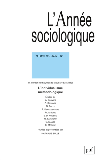 Année sociologique (L'), n° 1 (2020). L'individualisme méthodologique