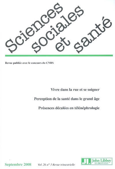 Sciences sociales et santé, n° 3 (2008)